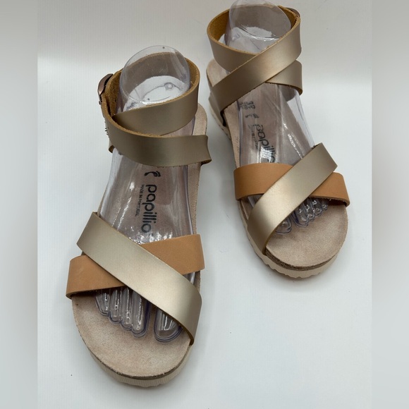 NEW Papillio by Birkenstock LOLA Leather Frosted Metallic Tan Gold  Sandal 39 - Picture 9 of 14